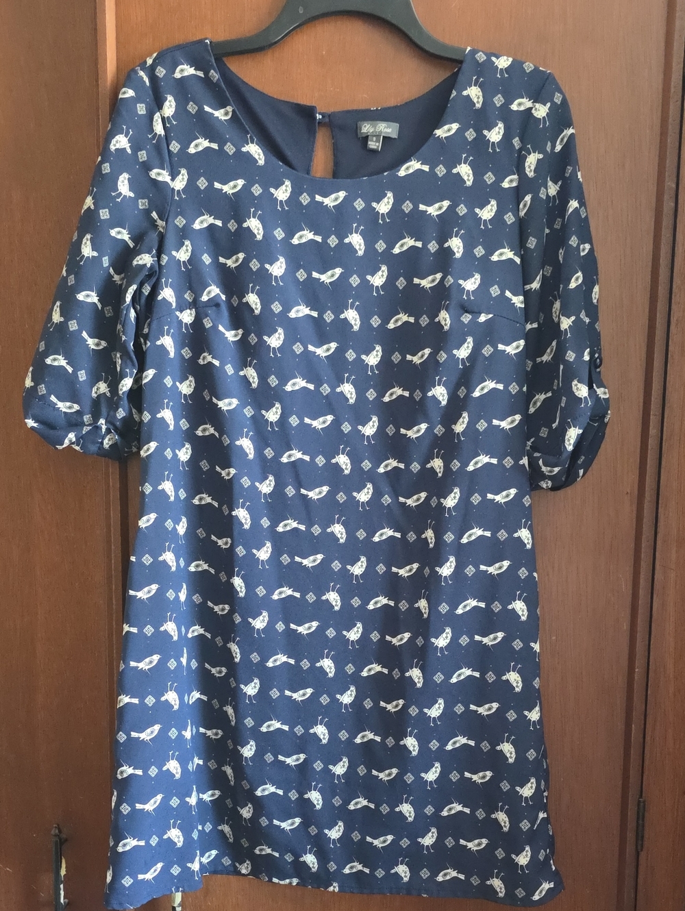 Lily Rose Navy Dress with White Bird Print Sz S
